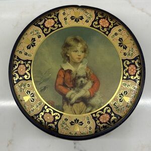 Vintage Round Peek Freen & Co. Tin with Portrait Boy and Dog by C  1950s